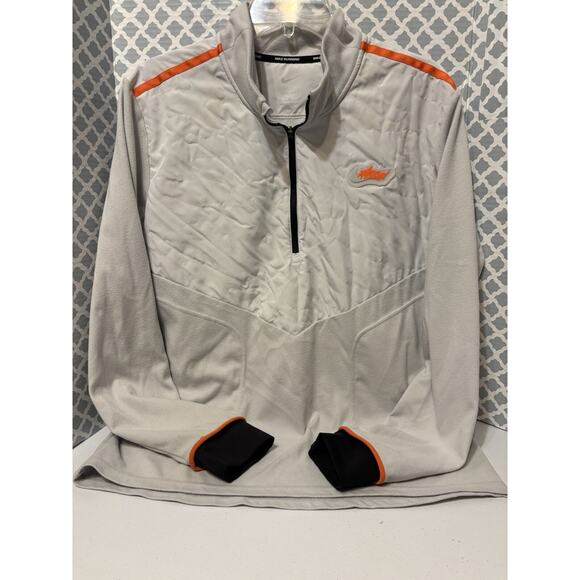 Nike Shirt Men's Med Gray Orange Running Dri Fit Wild Run Element 1/2 Zip Mock - Picture 1 of 5